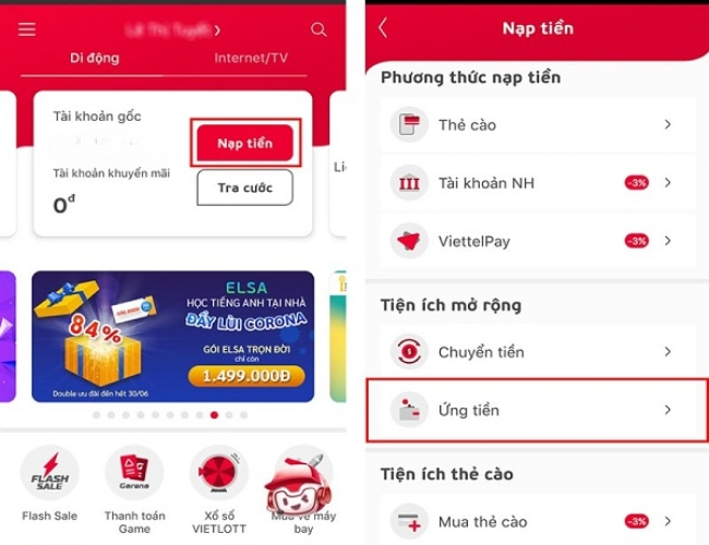 Cách ứng tiền Viettel qua ứng dụng My Viettel