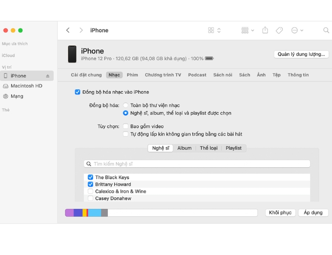 Check qua iTunes, Finder
