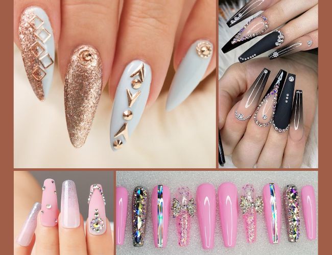 Mẫu nails xinh đính đá