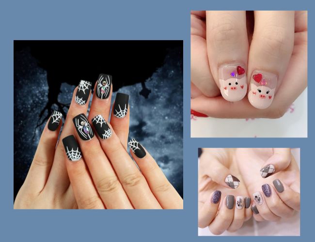 Mẫu nails xinh vẽ nhiều đường nét 