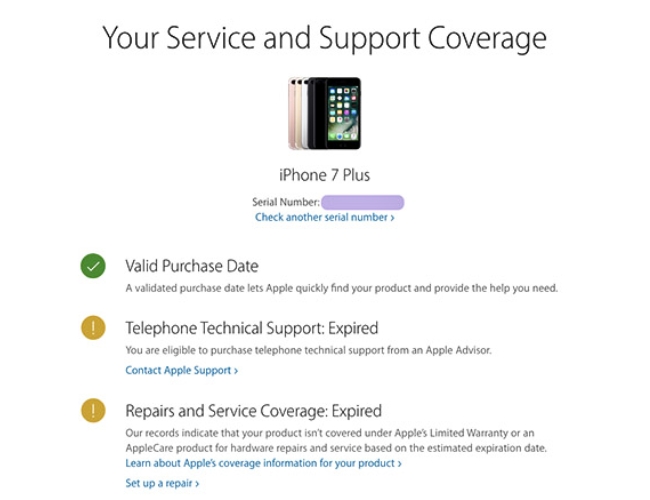 Web check IMEI bằng AppleCare