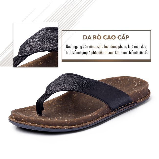 Chất liệu da bò cao cấp của dép xỏ ngón nam DL25