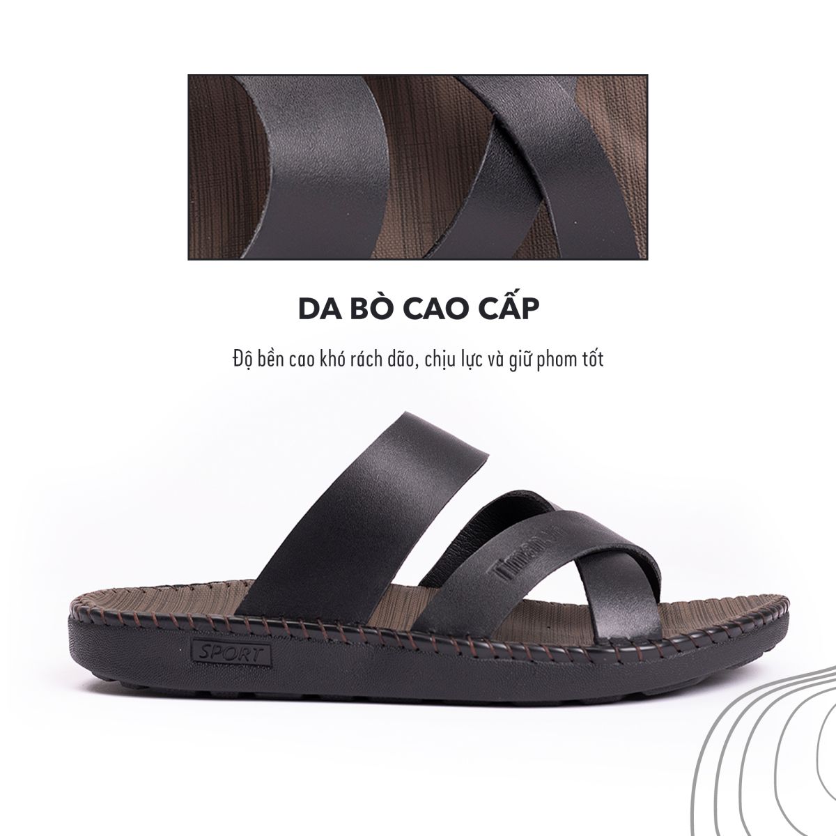 Dép quai ngang nam TM-DK07 da bò mềm êm