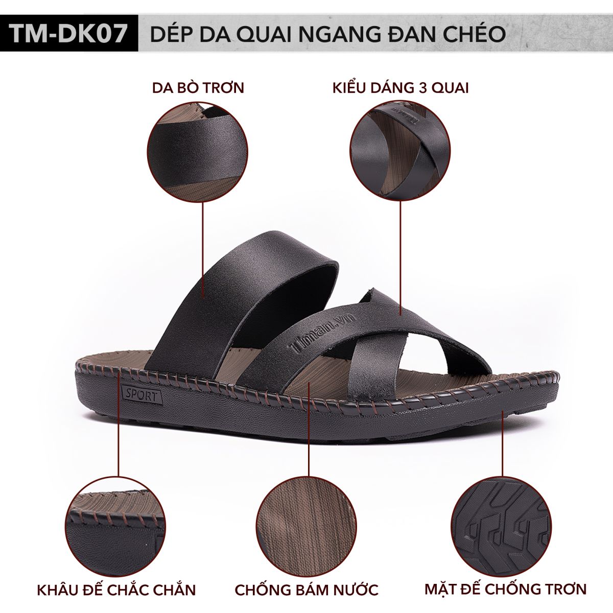 Dép quai ngang nam TM-DK07 quai mềm