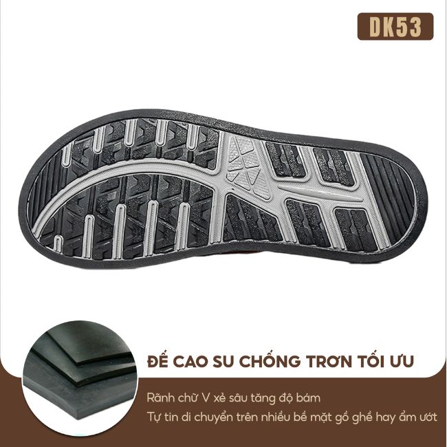 Dép xỏ ngón nam DK53 đế cao su nguyên khối