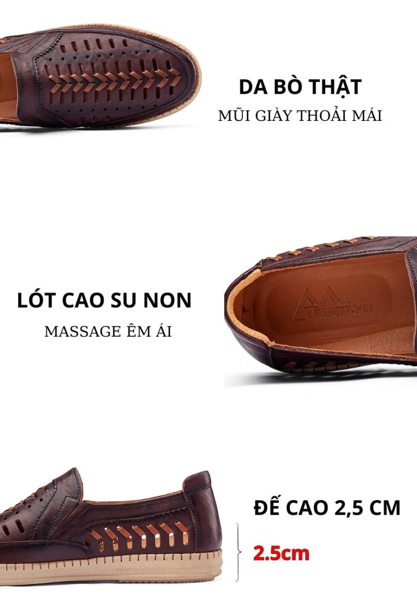 Giày lười da nam đục lỗ nâu TM-NG71 hàng hiệu