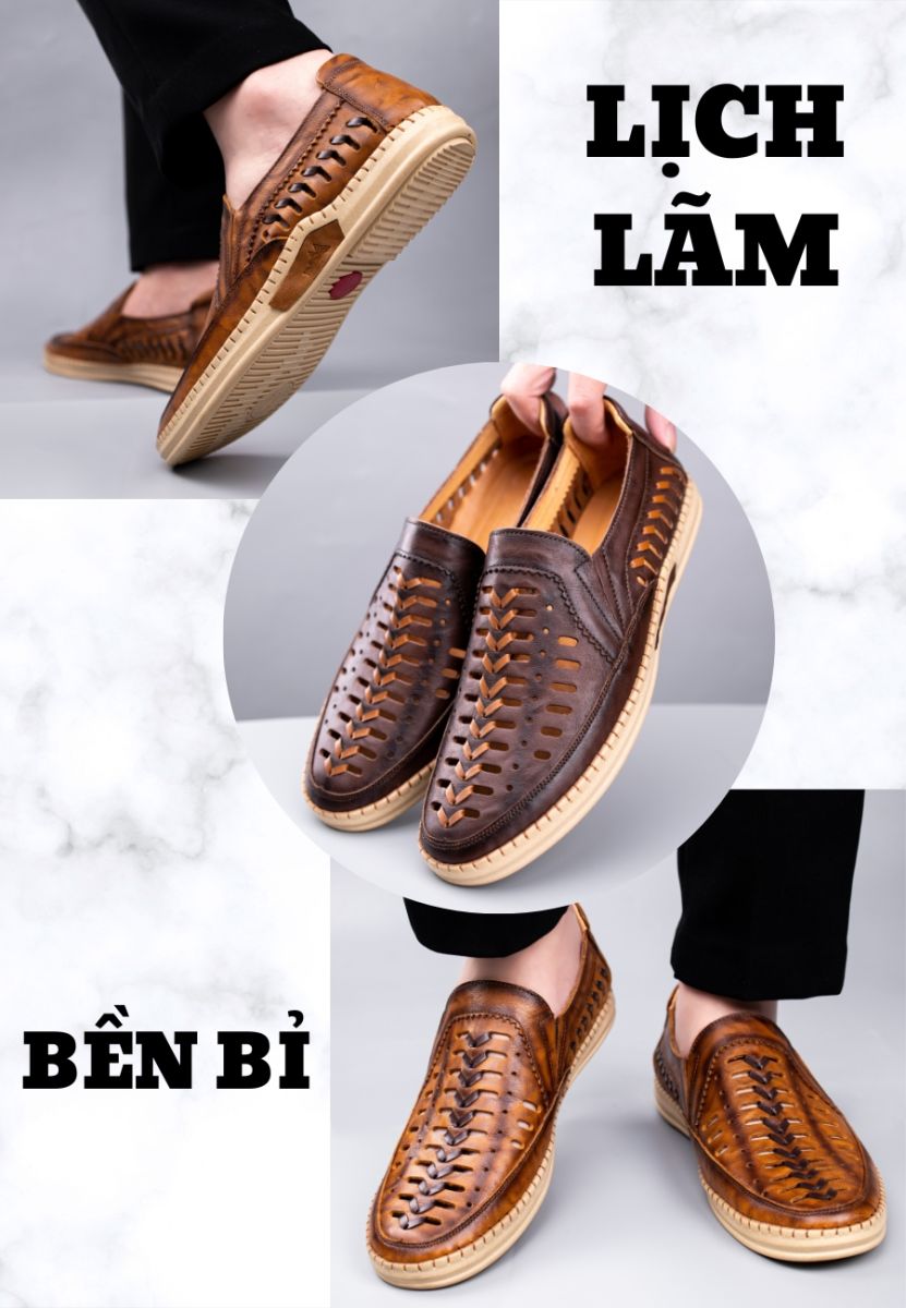 Giày lười da nam đục lỗ nâu TM-NG71 lịch lãm
