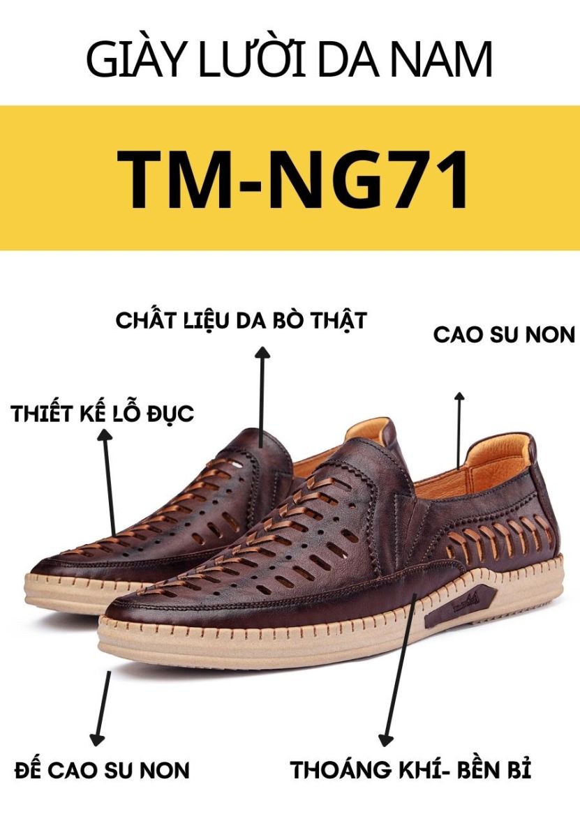 Giày lười da nam đục lỗ nâu TM-NG71 thoáng khí