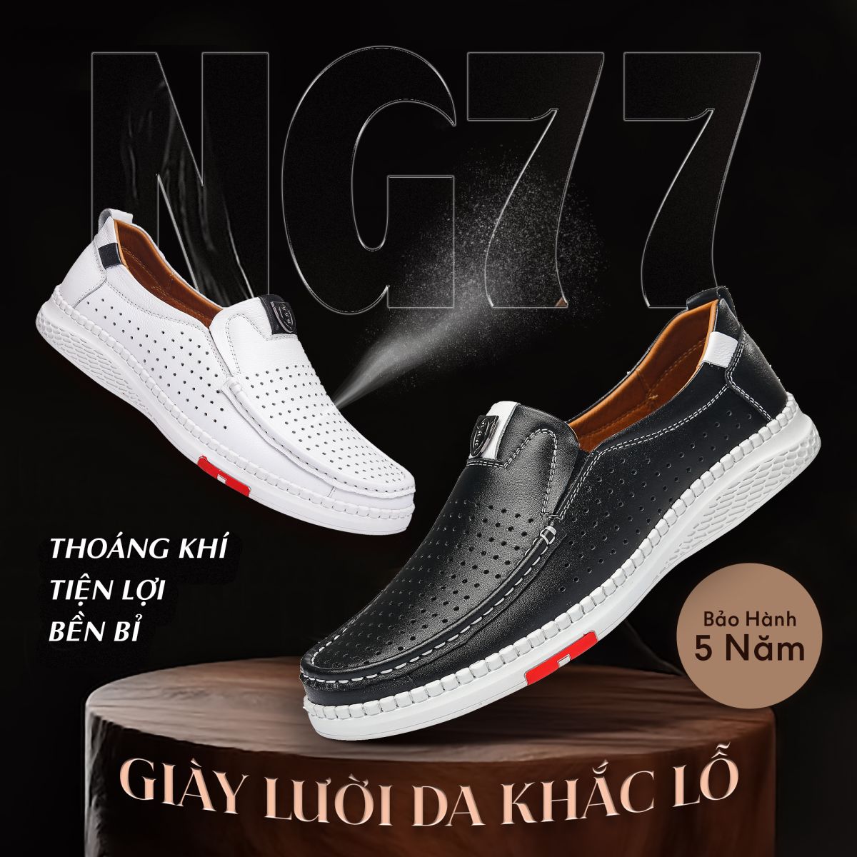 Giày lười da nam NG77 thiết kế khắc lỗ